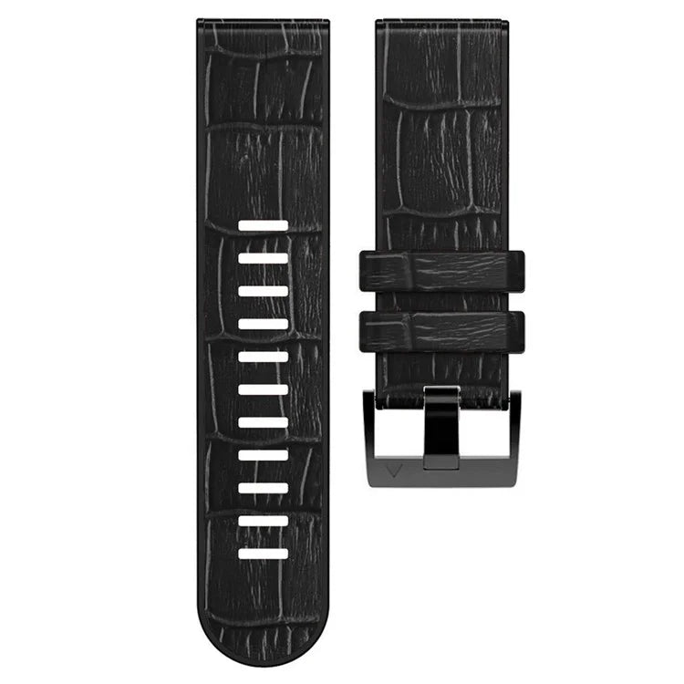 KALEBOL KLB-EYWGJPU-001 For Garmin Fenix 7 / Fenix 7 Pro Watch Band 22mm Crocodile Texture Leather+Silicone Straps