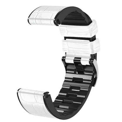 KALEBOL KLB-EYWGJPU-001 For Garmin Fenix 7 / Fenix 7 Pro Watch Band 22mm Crocodile Texture Leather+Silicone Straps