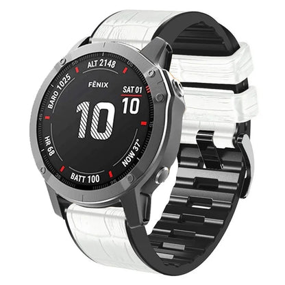 KALEBOL KLB-EYWGJPU-001 For Garmin Fenix 7 / Fenix 7 Pro Watch Band 22mm Crocodile Texture Leather+Silicone Straps