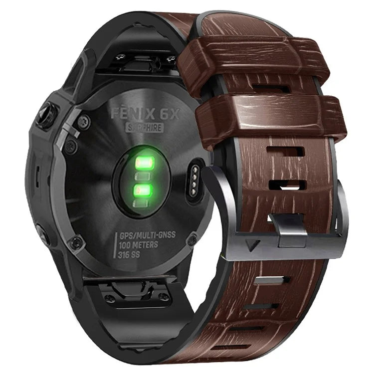 KALEBOL KLB-EYWGJPU-001 For Garmin Fenix 7 / Fenix 7 Pro Watch Band 22mm Crocodile Texture Leather+Silicone Straps