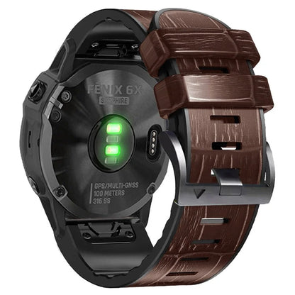 KALEBOL KLB-EYWGJPU-001 For Garmin Fenix 7 / Fenix 7 Pro Watch Band 22mm Crocodile Texture Leather+Silicone Straps