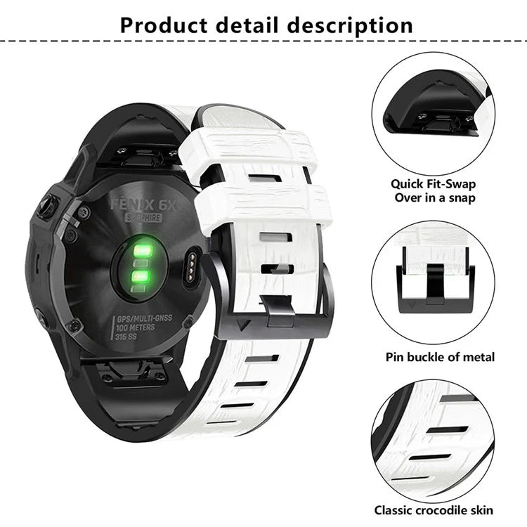 KALEBOL KLB-EYWGJPU-001 For Garmin Fenix 7 / Fenix 7 Pro Watch Band 22mm Crocodile Texture Leather+Silicone Straps
