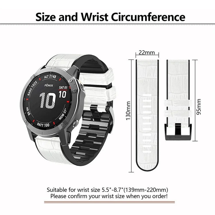KALEBOL KLB-EYWGJPU-001 For Garmin Fenix 7 / Fenix 7 Pro Watch Band 22mm Crocodile Texture Leather+Silicone Straps