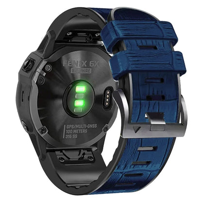 KALEBOL KLB-EYWGJPU-001 For Garmin Fenix 7 / Fenix 7 Pro Watch Band 22mm Crocodile Texture Leather+Silicone Straps
