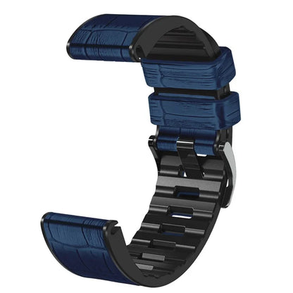 KALEBOL KLB-EYWGJPU-001 For Garmin Fenix 7 / Fenix 7 Pro Watch Band 22mm Crocodile Texture Leather+Silicone Straps
