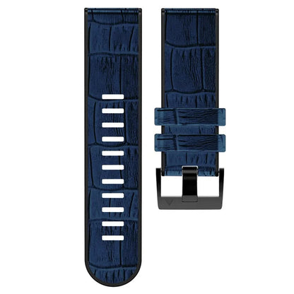 KALEBOL KLB-EYWGJPU-001 For Garmin Fenix 7 / Fenix 7 Pro Watch Band 22mm Crocodile Texture Leather+Silicone Straps