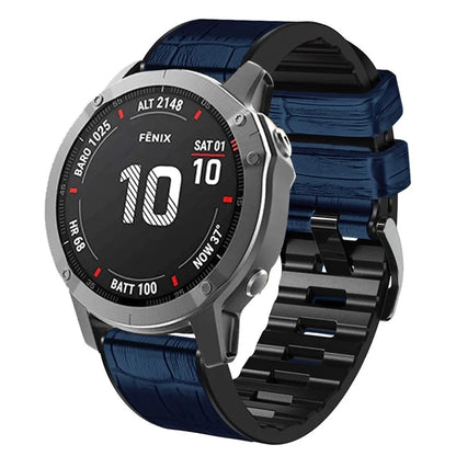 KALEBOL KLB-EYWGJPU-001 For Garmin Fenix 7 / Fenix 7 Pro Watch Band 22mm Crocodile Texture Leather+Silicone Straps
