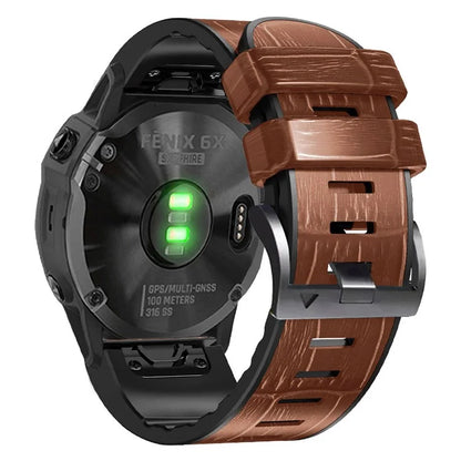 KALEBOL KLB-EYWGJPU-001 For Garmin Fenix 7 / Fenix 7 Pro Watch Band 22mm Crocodile Texture Leather+Silicone Straps