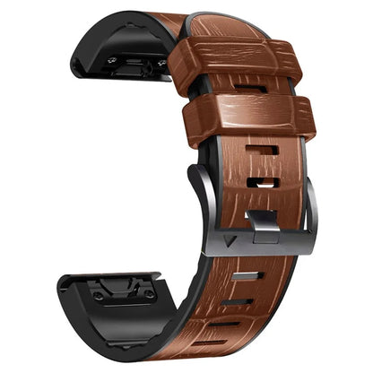 KALEBOL KLB-EYWGJPU-001 For Garmin Fenix 7 / Fenix 7 Pro Watch Band 22mm Crocodile Texture Leather+Silicone Straps
