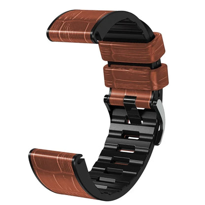 KALEBOL KLB-EYWGJPU-001 For Garmin Fenix 7 / Fenix 7 Pro Watch Band 22mm Crocodile Texture Leather+Silicone Straps