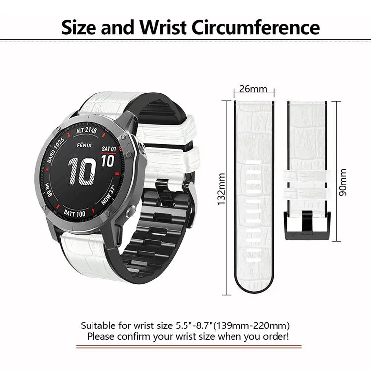 KALEBO KLB-EYWGJPU-001 For Garmin Fenix 6X  /  Fenix 7X  /  Instinct 2X Wrist Watch Band QuickFit 26mm Crocodile Texture Strap