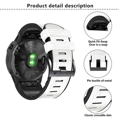 KALEBO KLB-EYWGJPU-001 For Garmin Fenix 6X  /  Fenix 7X  /  Instinct 2X Wrist Watch Band QuickFit 26mm Crocodile Texture Strap
