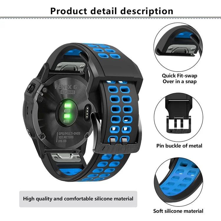 KALEBOL KLB-SSSPKGJ-001 For Garmin QuickFit 26mm Watch Band Breathable Double Row Holes Silicone Strap