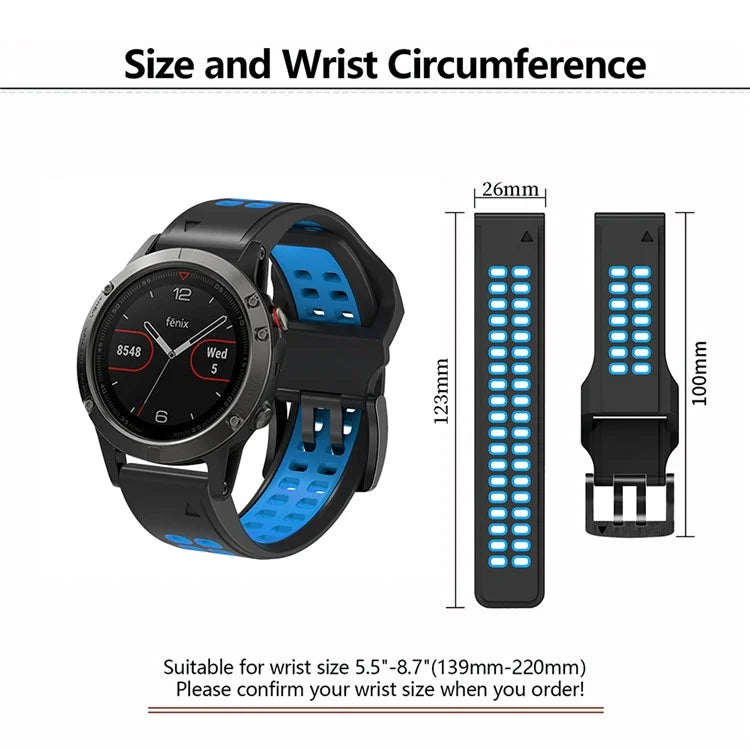 KALEBOL KLB-SSSPKGJ-001 For Garmin QuickFit 26mm Watch Band Breathable Double Row Holes Silicone Strap