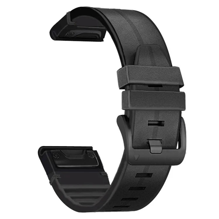 KALEBOL KLB-SSGJZP-001 For Garmin QuickFit 22mm PU Leather Coated Silicone Band Adjustable Watch Strap