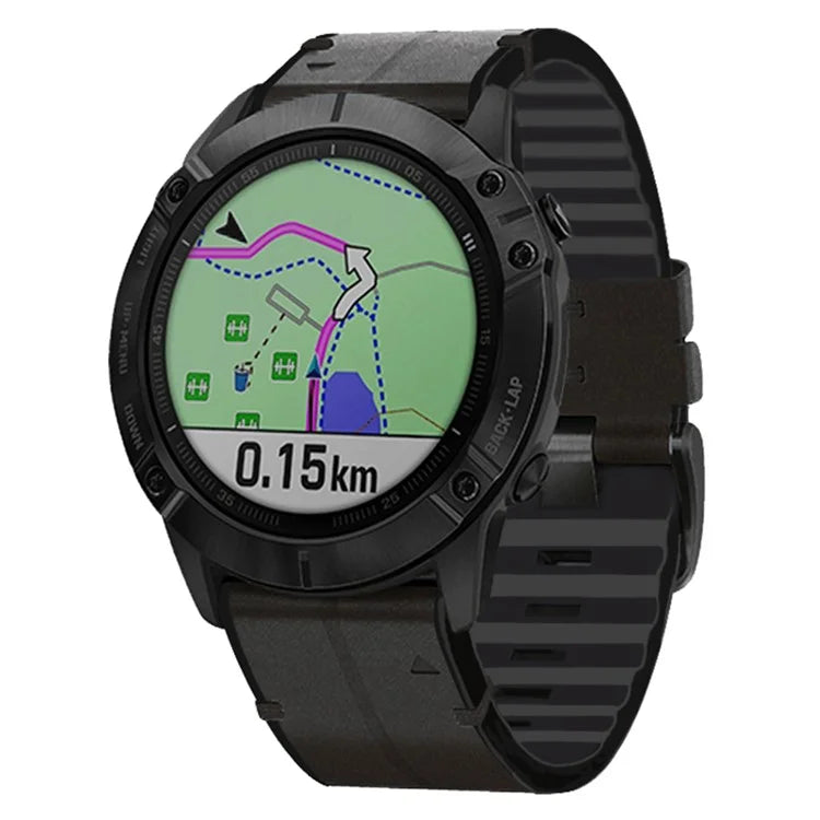 KALEBOL KLB-SSGJZP-001 For Garmin QuickFit 22mm PU Leather Coated Silicone Band Adjustable Watch Strap