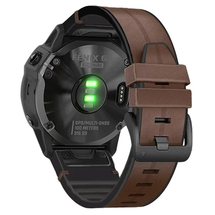 KALEBOL KLB-SSGJZP-001 For Garmin QuickFit 22mm PU Leather Coated Silicone Band Adjustable Watch Strap