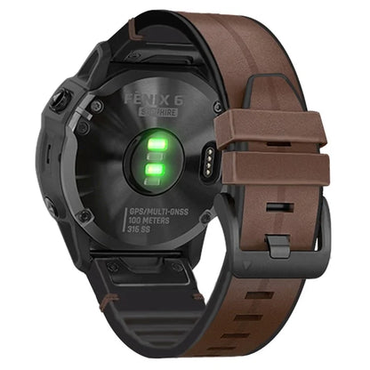 KALEBOL KLB-SSGJZP-001 For Garmin QuickFit 22mm PU Leather Coated Silicone Band Adjustable Watch Strap