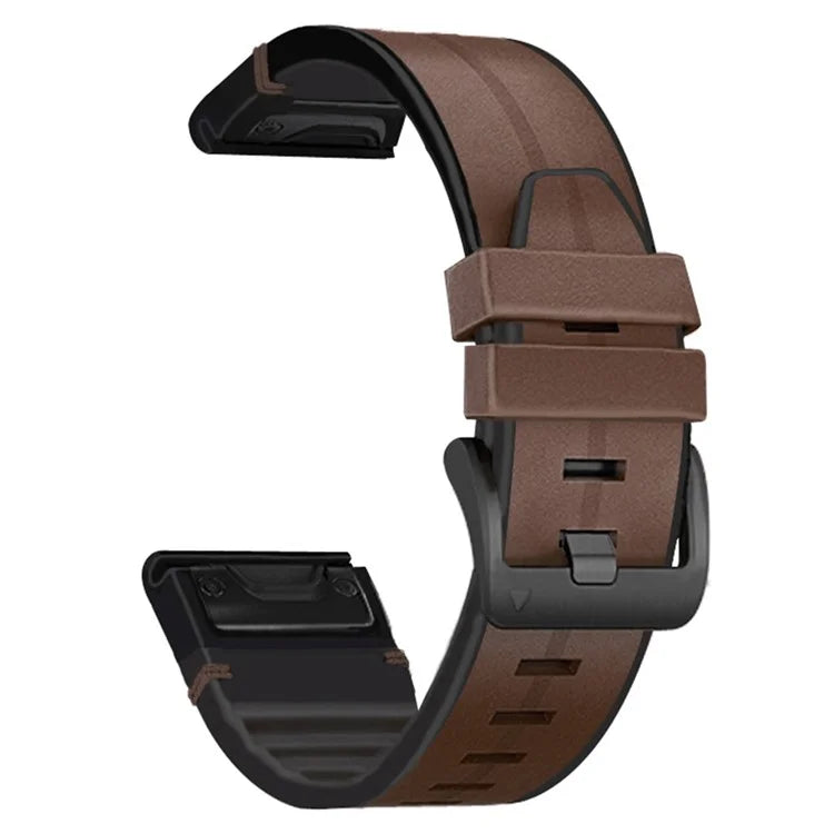 KALEBOL KLB-SSGJZP-001 For Garmin QuickFit 22mm PU Leather Coated Silicone Band Adjustable Watch Strap