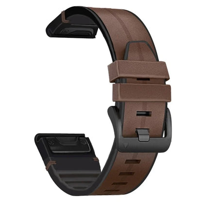 KALEBOL KLB-SSGJZP-001 For Garmin QuickFit 22mm PU Leather Coated Silicone Band Adjustable Watch Strap