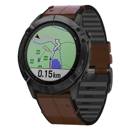 KALEBOL KLB-SSGJZP-001 For Garmin QuickFit 22mm PU Leather Coated Silicone Band Adjustable Watch Strap
