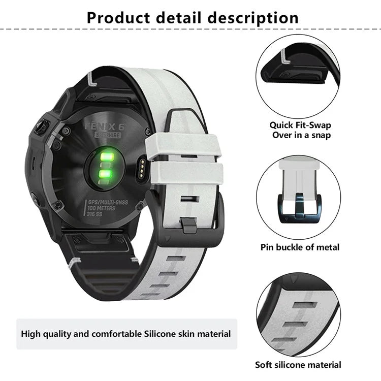 KALEBOL KLB-SSGJZP-001 For Garmin QuickFit 22mm PU Leather Coated Silicone Band Adjustable Watch Strap