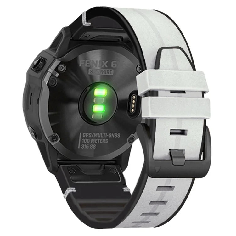 KALEBOL KLB-SSGJZP-001 For Garmin QuickFit 22mm PU Leather Coated Silicone Band Adjustable Watch Strap