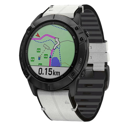 KALEBOL KLB-SSGJZP-001 For Garmin QuickFit 22mm PU Leather Coated Silicone Band Adjustable Watch Strap