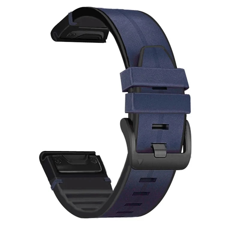 KALEBOL KLB-SSGJZP-001 For Garmin QuickFit 22mm PU Leather Coated Silicone Band Adjustable Watch Strap