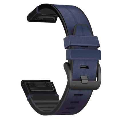 KALEBOL KLB-SSGJZP-001 For Garmin QuickFit 22mm PU Leather Coated Silicone Band Adjustable Watch Strap