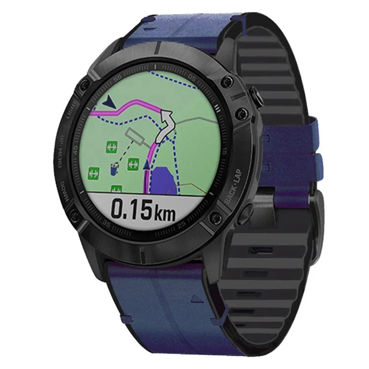 KALEBOL KLB-SSGJZP-001 For Garmin QuickFit 22mm PU Leather Coated Silicone Band Adjustable Watch Strap