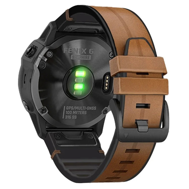 KALEBOL KLB-SSGJZP-001 For Garmin QuickFit 22mm PU Leather Coated Silicone Band Adjustable Watch Strap
