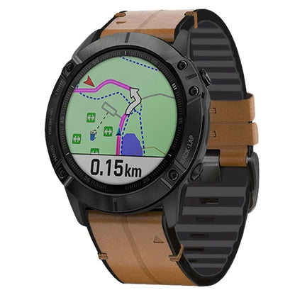 KALEBOL KLB-SSGJZP-001 For Garmin QuickFit 22mm PU Leather Coated Silicone Band Adjustable Watch Strap