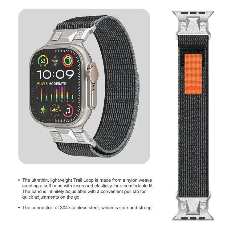 KALEBOL KLB-YJHHNL-001 For Apple Watch Ultra 2 Ultra 49mm / 9 8 7 45mm / 6 5 4 SE (2023) SE (2022) SE 44mm / 3 2 1 42mm Nylon Watch Band+Grey