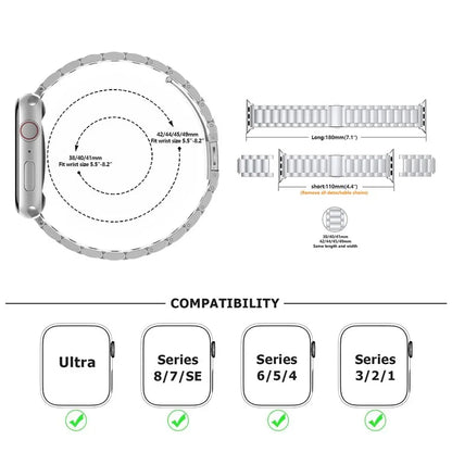 KALEBOL For Apple Watch Ultra 2 Ultra 49mm / 9 8 7 45mm / 6 5 4 SE (2022) SE (2023) SE 44mm / 3 2 1 42mm Stainless Steel Strap+Gold