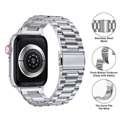 KALEBOL For Apple Watch Ultra 2 Ultra 49mm / 9 8 7 45mm / 6 5 4 SE (2022) SE (2023) SE 44mm / 3 2 1 42mm Stainless Steel Strap