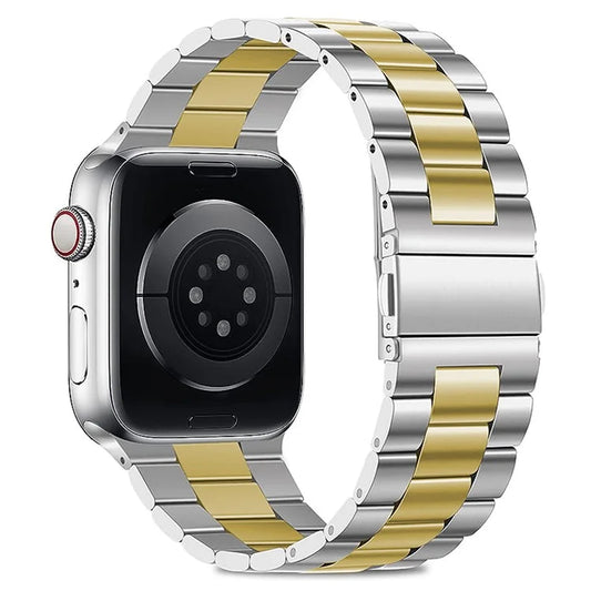 KALEBOL For Apple Watch Series 9 8 7 41mm / 6 5 4 SE (2022) SE (2023) SE 40mm / 3 2 1 38mm Watch Band Stainless Steel Strap+Gold