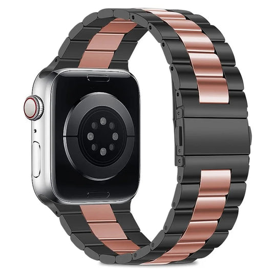 KALEBOL For Apple Watch Series 9 8 7 41mm / 6 5 4 SE (2022) SE (2023) SE 40mm / 3 2 1 38mm Watch Band Stainless Steel Strap+Rose Gold