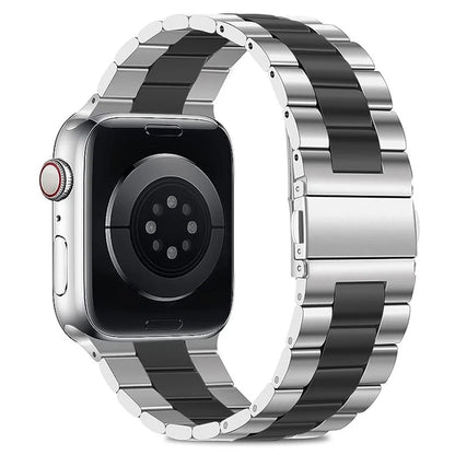 KALEBOL For Apple Watch Series 9 8 7 41mm / 6 5 4 SE (2022) SE (2023) SE 40mm / 3 2 1 38mm Watch Band Stainless Steel Strap+Black