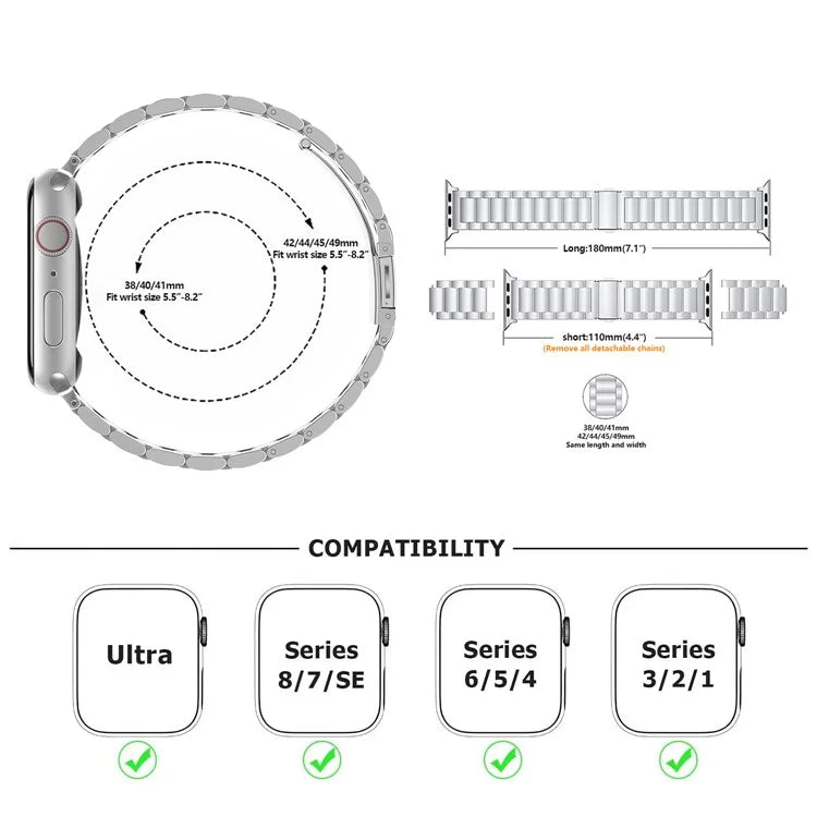 KALEBOL For Apple Watch Series 9 8 7 41mm / 6 5 4 SE (2022) SE (2023) SE 40mm / 3 2 1 38mm Watch Band Stainless Steel Strap+Rose Gold