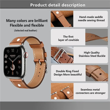 KALEBOL For Apple Watch Ultra 2 Ultra 49mm / 9 8 7 45mm / 6 5 4 SE (2023) SE (2022) SE 44mm / 3 2 1 42mm Genuine Cow Leather Watch Strap