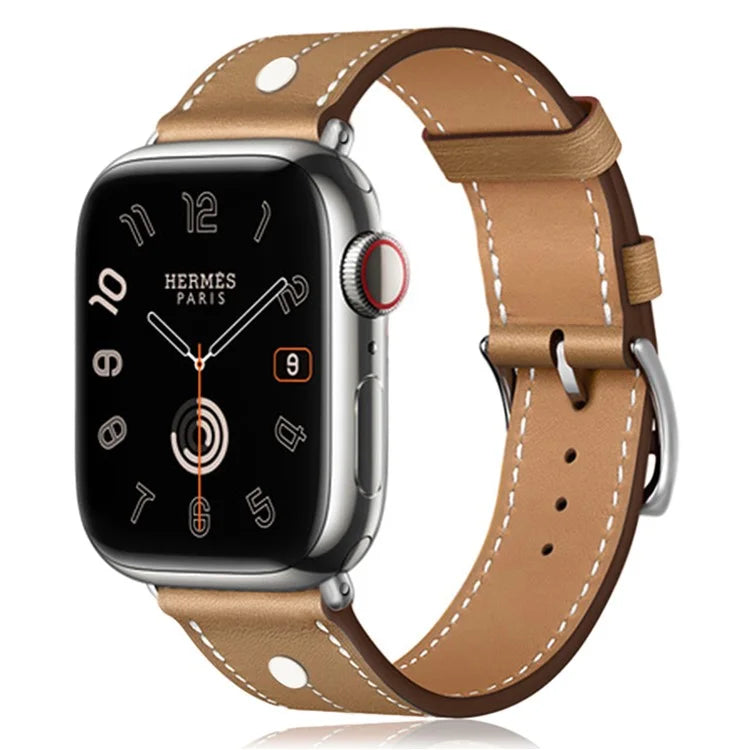 KALEBOL For Apple Watch Series 9 8 7 41mm / 6 5 4 SE (2023) SE (2022) SE 40mm / 3 2 1 38mm Genuine Cow Leather Band Rivet Decor