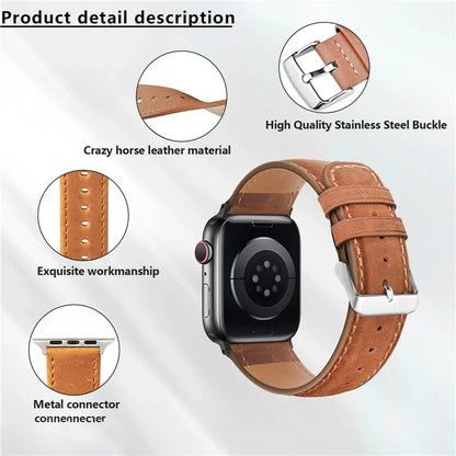 KALEBOL For Apple Watch Series 9 8 7 41mm  /  SE (2023) SE (2022) SE 6 5 4 40mm  /  3 2 1 38mm Wrist Strap Genuine Cow Leather Watchband