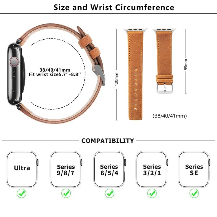 KALEBOL For Apple Watch Series 9 8 7 41mm  /  SE (2023) SE (2022) SE 6 5 4 40mm  /  3 2 1 38mm Wrist Strap Genuine Cow Leather Watchband