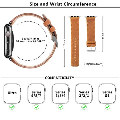 KALEBOL For Apple Watch Series 9 8 7 41mm  /  SE (2023) SE (2022) SE 6 5 4 40mm  /  3 2 1 38mm Wrist Strap Genuine Cow Leather Watchband