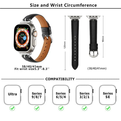 KALEBOL For Apple Watch Series 9 8 7 41mm  /  SE (2023) SE (2022) SE 6 5 4 40mm  /  3 2 1 38mm Genuine Cow Leather Watchband