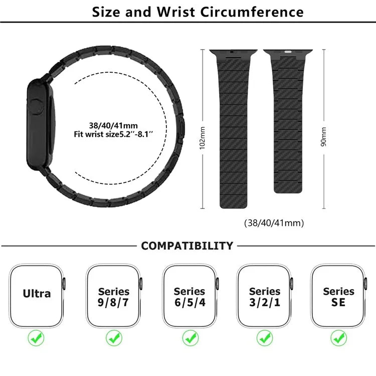 KALEBOL KLB-XWCX-001 For Apple Watch Series 9 8 7 41mm / 6 5 4 SE (2022) SE (2023) SE 40mm / 3 2 1 38mm Magnetic PC Watch Band