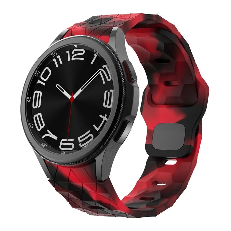KALEBOL KLB-ZQWFKGJ-001 For Samsung Galaxy Watch FE 40mm / Watch 4 / 5 / 6 Football Pattern Silicone Watch Strap Band and Red Camouflage
