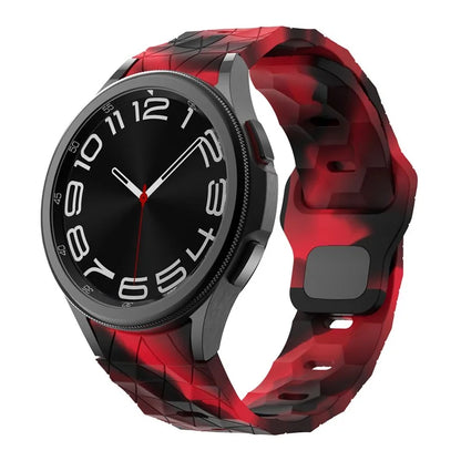 KALEBOL KLB-ZQWFKGJ-001 For Samsung Galaxy Watch FE 40mm / Watch 4 / 5 / 6 Football Pattern Silicone Watch Strap Band and Red Camouflage