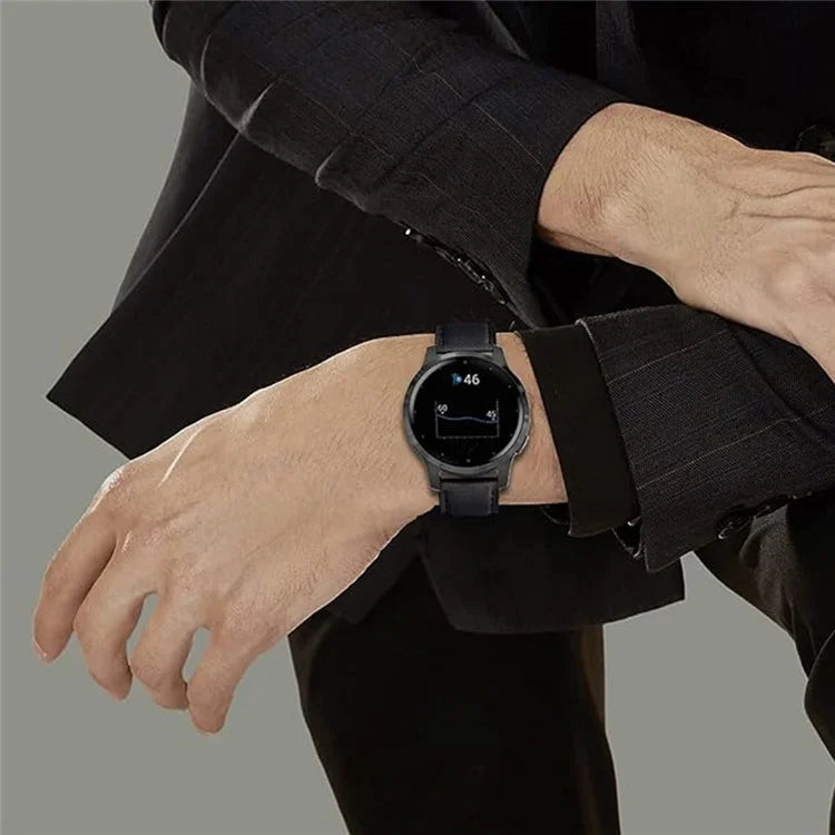 KALEBOL KLB-FMWZP-001 For Samsung Galaxy Watch3 45mm / Huawei Watch 4 Pro Leather Watch Strap Genuine Cow Leather Watch Band
